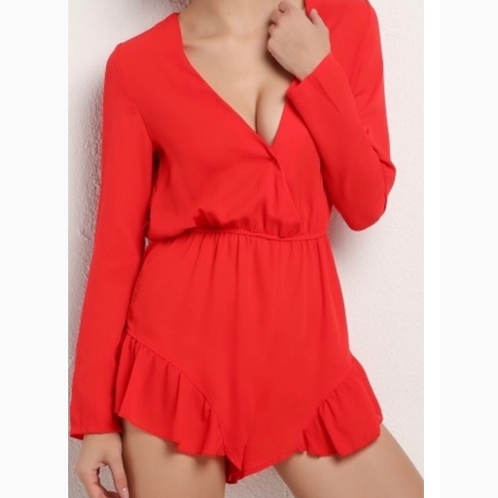 Red Long Sleeve Romper